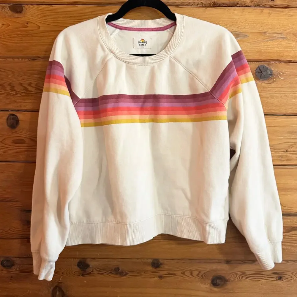 Marine Layer Cloud 9 Anytime Sweatshirt Size Large Cream Rainbow Stripes